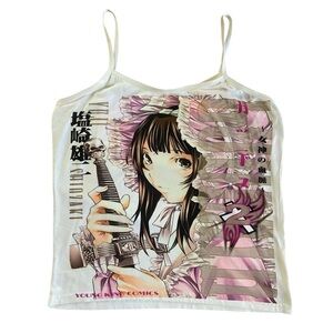 Anime Girl Print Graphic White and Pink Spaghetti Strap Top